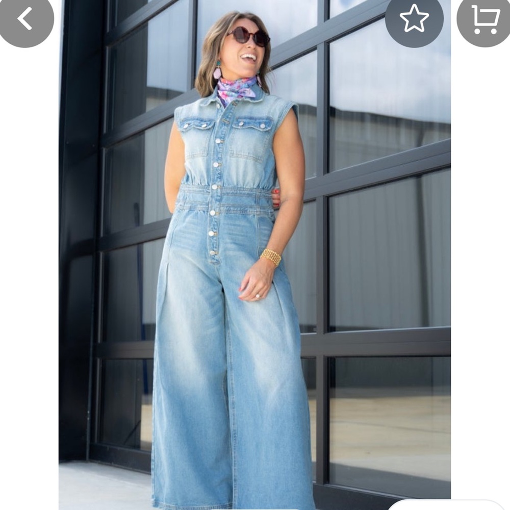 eesome Sleeveless Blue Denim wide leg jumpsuit.